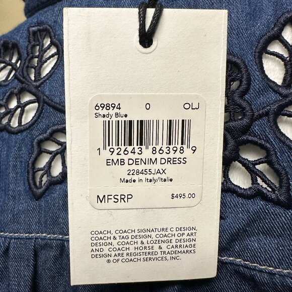 NWT! Coach Chambray Denim Embroidered Floral Shirt Dress Pockets Western Boho 0 - Picture 11 of 12